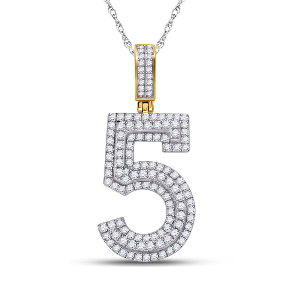 10kt Yellow Gold Men's Round Diamond Number 5 Charm Pendant - 1 - 5/8 Cttw | Splendid Jewellery - Splendid Jewellery