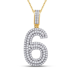 10kt Yellow Gold Men's Round Diamond Number 6 Charm Pendant 1-5/8 Cttw | Splendid Jewellery product  Top View from Splendid Jewellery
