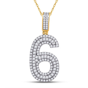 10kt Yellow Gold Men's Round Diamond Number 6 Charm Pendant 1 - 5/8 Cttw | Splendid Jewellery - Splendid Jewellery