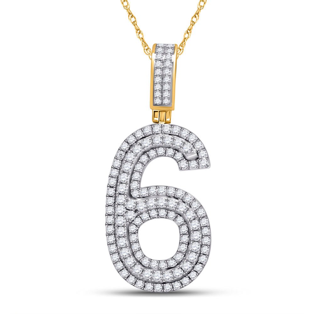 10kt Yellow Gold Men's Round Diamond Number 6 Charm Pendant 1 - 5/8 Cttw | Splendid Jewellery - Splendid Jewellery