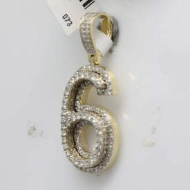 10kt Yellow Gold Men's Round Diamond Number 6 Charm Pendant 1 - 5/8 Cttw | Splendid Jewellery - Splendid Jewellery