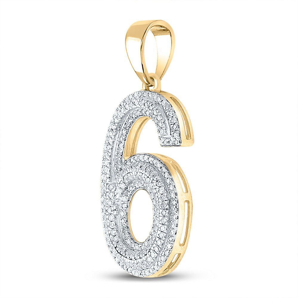10kt Yellow Gold Men's Round Diamond Number 6 Charm Pendant - 5/8 Cttw | Splendid Jewellery - Splendid Jewellery