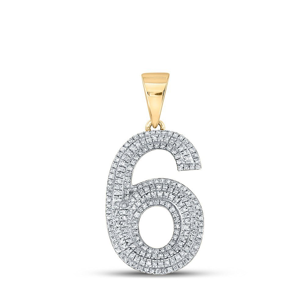 10kt Yellow Gold Men's Round Diamond Number 6 Charm Pendant - 5/8 Cttw | Splendid Jewellery - Splendid Jewellery
