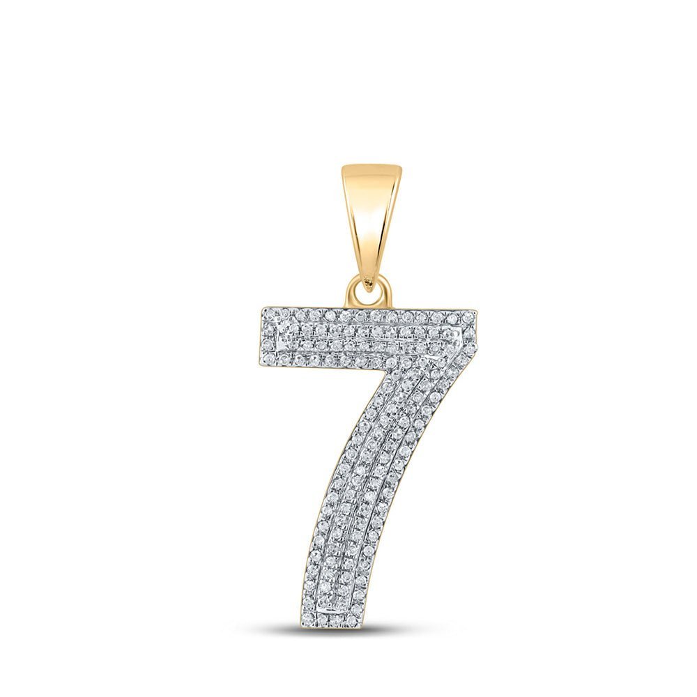 10kt Yellow Gold Men's Round Diamond Number 7 Charm Pendant - 3/8 Cttw - Splendid Jewellery