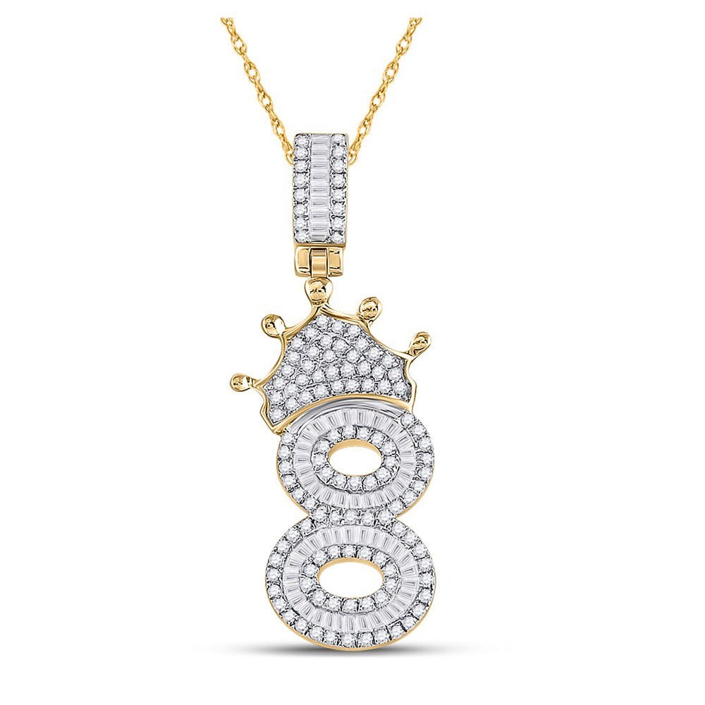 10kt Yellow Gold Mens Round Diamond Number 8 Crown Charm Pendant - 3/4 Cttw - Splendid Jewellery - Splendid Jewellery