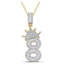 10kt Yellow Gold Mens Round Diamond Number 8 Crown Charm Pendant - 3/4 Cttw - Splendid Jewellery - Splendid Jewellery