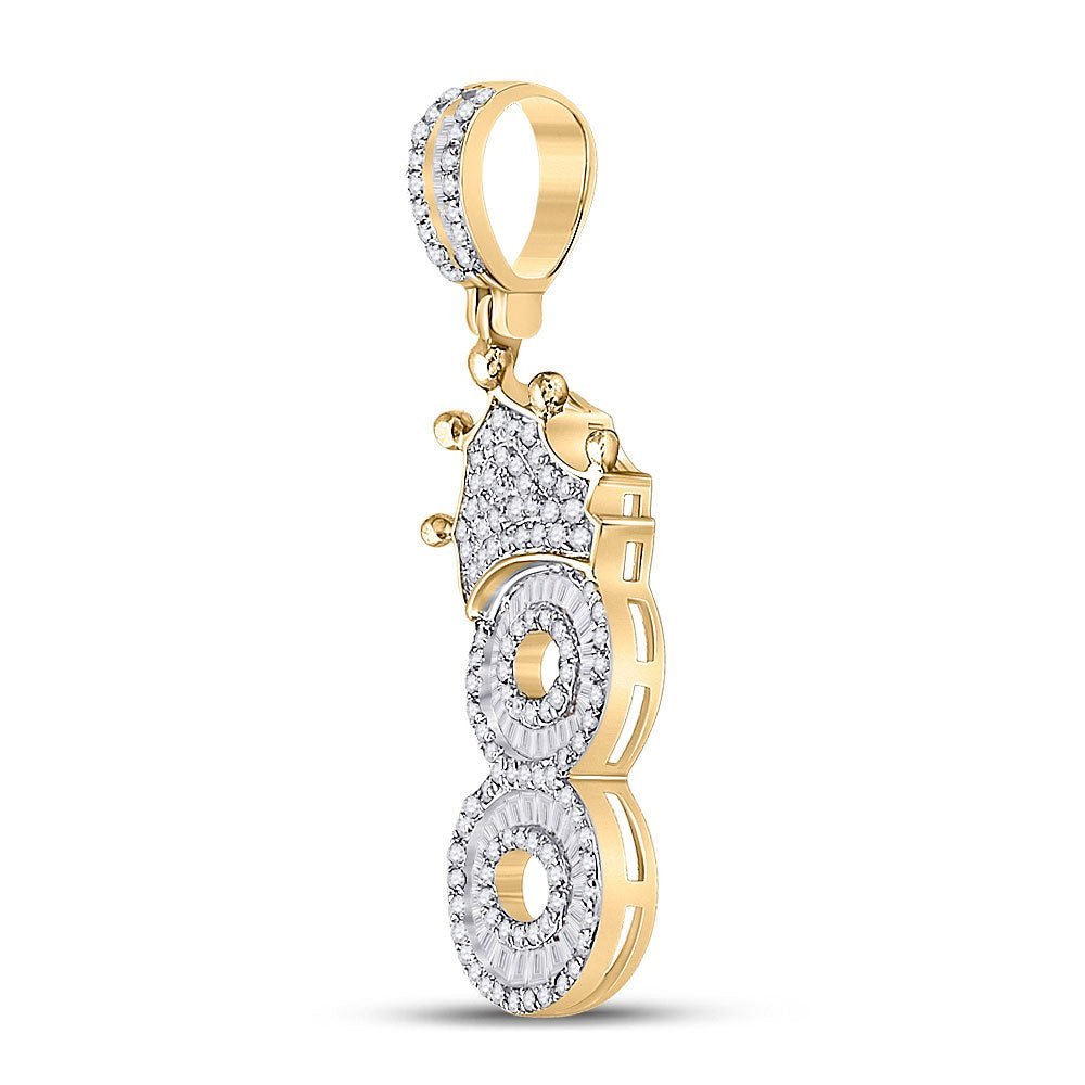 10kt Yellow Gold Mens Round Diamond Number 8 Crown Charm Pendant - 3/4 Cttw - Splendid Jewellery - Splendid Jewellery