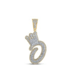10kt Yellow Gold Men's Round Diamond O Crown Letter Charm Pendant 1 Cttw - Dazzling Elegance - Splendid Jewellery