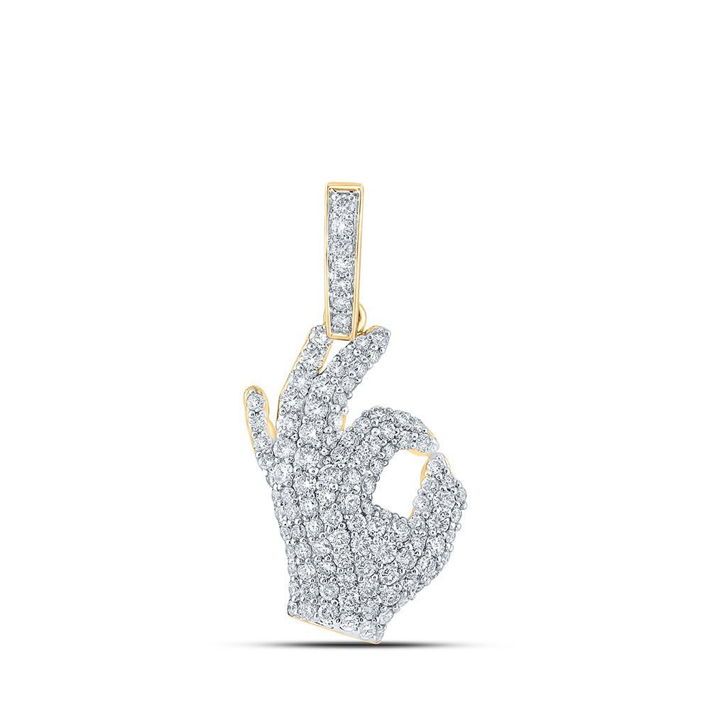 10kt Yellow Gold Men's Round Diamond OK Hand Gesture Charm Pendant 1 - 3/4 Cttw | Splendid Jewellery - Splendid Jewellery
