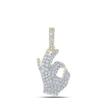 Load image into Gallery viewer, 10kt Yellow Gold Men's Round Diamond OK Hand Gesture Charm Pendant 1 - 3/4 Cttw | Splendid Jewellery - Splendid Jewellery
