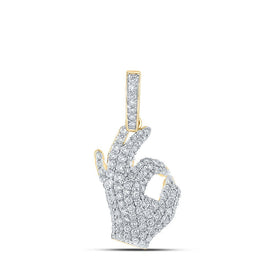 10kt Yellow Gold Men's Round Diamond OK Hand Gesture Charm Pendant 1 - 3/4 Cttw | Splendid Jewellery - Splendid Jewellery