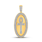 10kt Yellow Gold Men's Round Diamond Oval Ankh Cross Charm Pendant - 2 Cttw | Splendid Jewellery - Splendid Jewellery