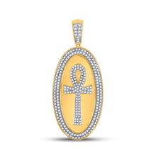Load image into Gallery viewer, 10kt Yellow Gold Men's Round Diamond Oval Ankh Cross Charm Pendant - 2 Cttw | Splendid Jewellery - Splendid Jewellery