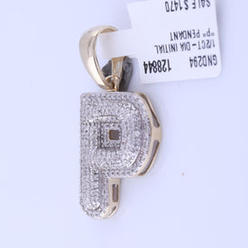 10kt Yellow Gold Men's Round Diamond P Initial Letter Charm Pendant 1/2 Cttw - A Dazzling Statement of Style product Side View from Splendid Jewellery
