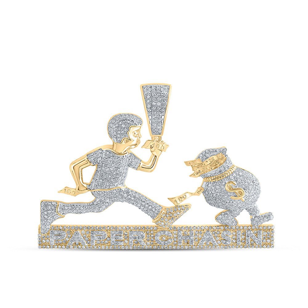 10kt Yellow Gold Men's Round Diamond Paper Chasin Charm Pendant - 2 - 1/2 Cttw | Splendid Jewellery - Splendid Jewellery