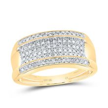 Load image into Gallery viewer, 10kt Yellow Gold Men&#39;s Round Diamond Pave Band Ring 1/6 Cttw - Dazzling Elegance product  Top View from Splendid Jewellery