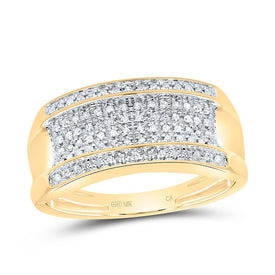 10kt Yellow Gold Men's Round Diamond Pave Band Ring 1/6 Cttw - Dazzling Elegance product  Top View from Splendid Jewellery