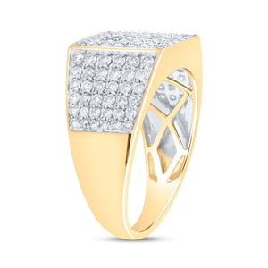 10kt Yellow Gold Mens Round Diamond Pave Square Ring - Exquisite Brilliance - Splendid Jewellery