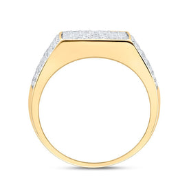 10kt Yellow Gold Mens Round Diamond Pave Square Ring - Exquisite Brilliance - Splendid Jewellery