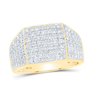 10kt Yellow Gold Mens Round Diamond Pave Square Ring - Exquisite Brilliance - Splendid Jewellery