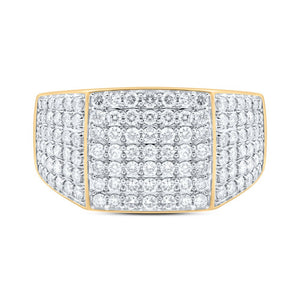 10kt Yellow Gold Mens Round Diamond Pave Square Ring - Exquisite Brilliance - Splendid Jewellery