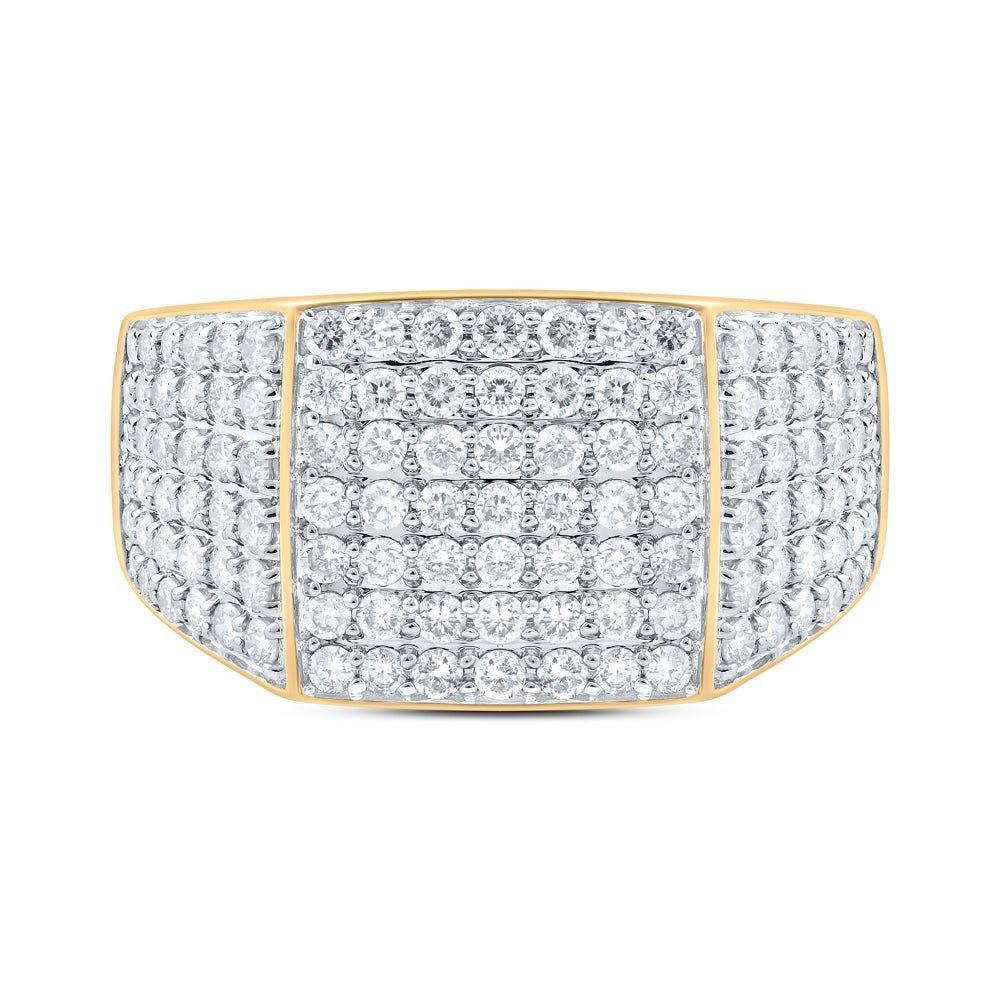 10kt Yellow Gold Mens Round Diamond Pave Square Ring - Exquisite Brilliance - Splendid Jewellery