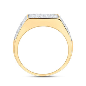 10kt Yellow Gold Mens Round Diamond Pave Square Ring - Exquisite Brilliance product  Top View from Splendid Jewellery