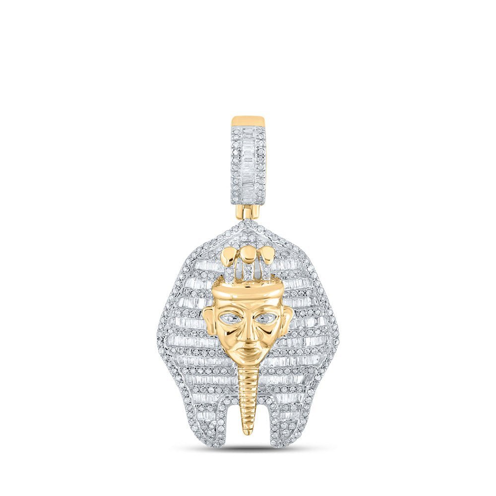10kt Yellow Gold Men's Round Diamond Pharaoh Charm Pendant 1 - 1/4 Cttw - Majestic Egyptian - inspired Diamond Pendant for Men by Splendid Jewellery - Splendid Jewellery