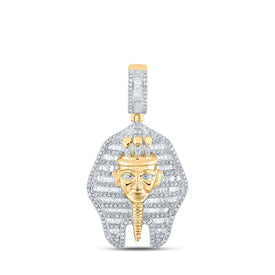 10kt Yellow Gold Men's Round Diamond Pharaoh Charm Pendant 1 - 1/4 Cttw - Majestic Egyptian - inspired Diamond Pendant for Men by Splendid Jewellery - Splendid Jewellery
