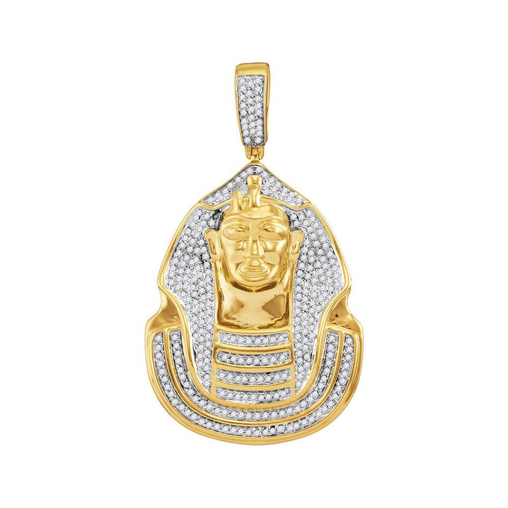 10kt Yellow Gold Men's Round Diamond Pharaoh Cluster Charm Pendant - A Regal Statement Piece - Splendid Jewellery