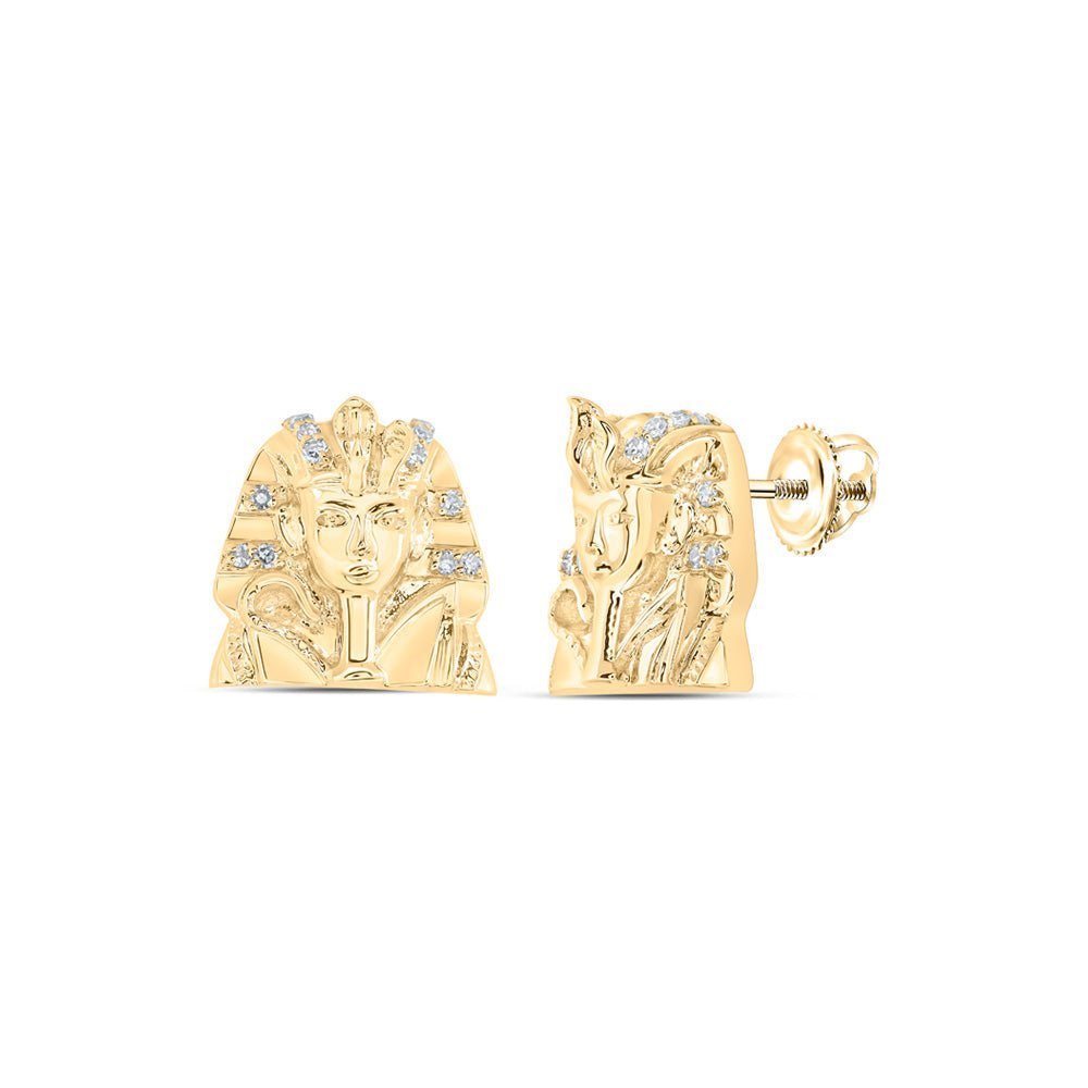 10kt Yellow Gold Men's Round Diamond Pharaoh Fashion Earrings 1/12 Cttw - Splendid Jewellery