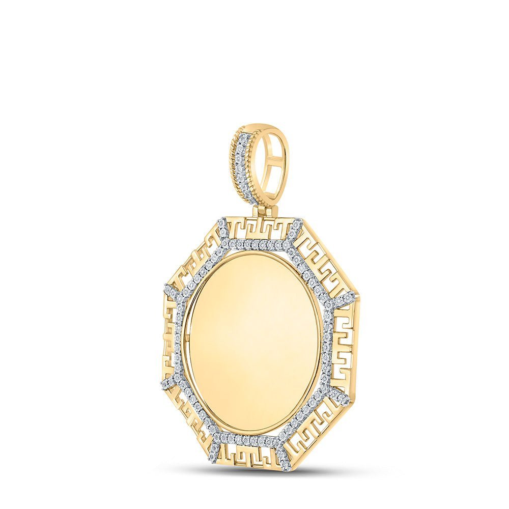 10kt Yellow Gold Men's Round Diamond Picture Memory Octagon Charm Pendant 1/4 Cttw | Splendid Jewellery - Splendid Jewellery