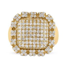 10kt Yellow Gold Men's Round Diamond Pillow Cluster Ring 2-1/2 Cttw | Exquisite Jewellery product Top View from Splendid Jewellery