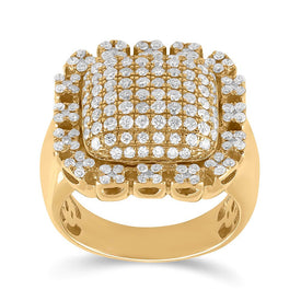10kt Yellow Gold Men's Round Diamond Pillow Cluster Ring 2-1/2 Cttw | Exquisite Jewellery product  Top View from Splendid Jewellery