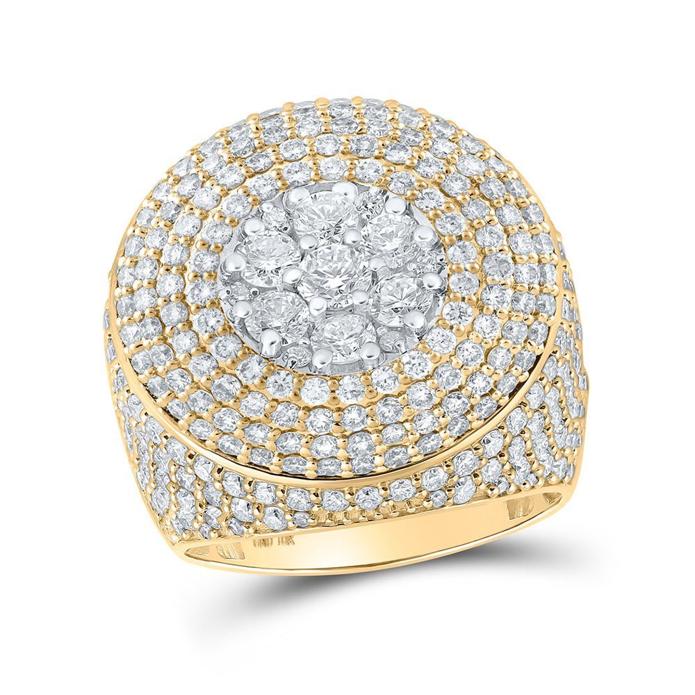 10kt Yellow Gold Mens Round Diamond Presidential Cluster Ring 6 Cttw | Splendid Jewellery - Regal Brilliance Diamond Cluster Ring - Splendid Jewellery