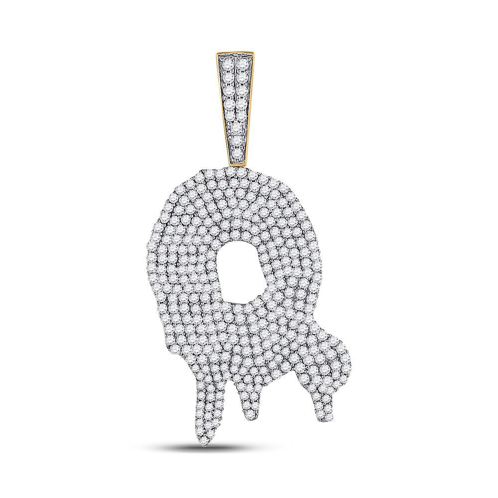 10kt Yellow Gold Men's Round Diamond Q Drip Letter Charm Pendant - 3 Cttw - Splendid Jewellery - Splendid Jewellery