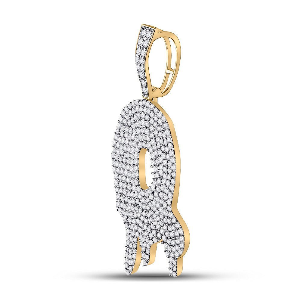 10kt Yellow Gold Men's Round Diamond Q Drip Letter Charm Pendant - 3 Cttw - Splendid Jewellery - Splendid Jewellery