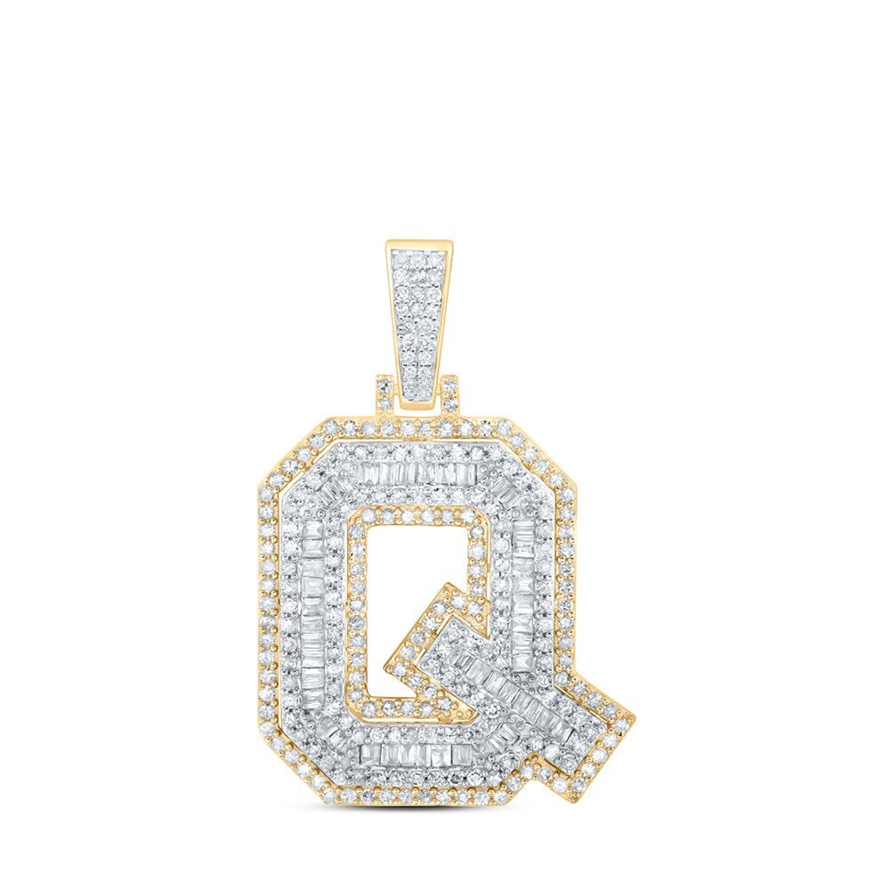 10kt Yellow Gold Men's Round Diamond Q Initial Letter Charm Pendant 1 Cttw - A Dazzling Statement Piece by Splendid Jewellery - Splendid Jewellery