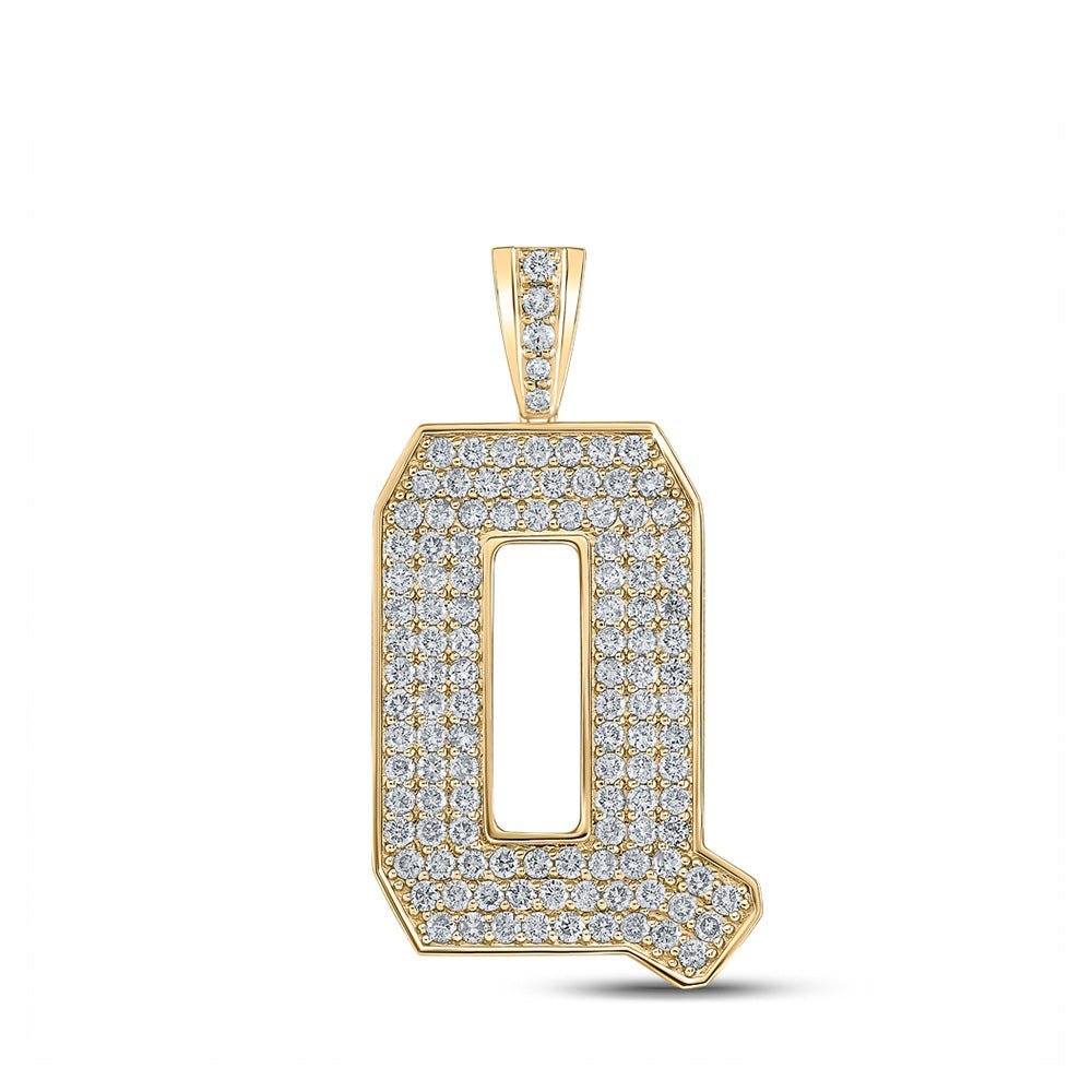 10kt Yellow Gold Men's Round Diamond Q Initial Letter Charm Pendant - 2 Cttw - Splendid Jewellery