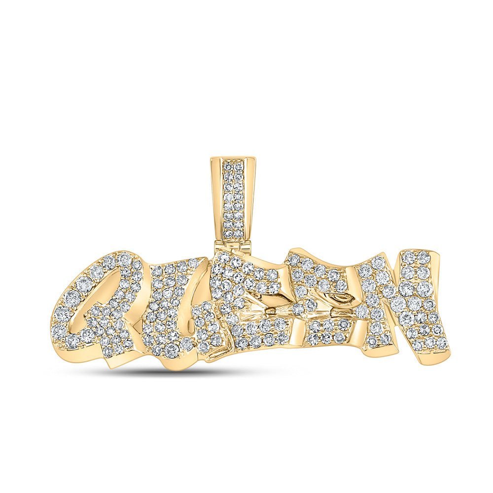 10kt Yellow Gold Men's Round Diamond Queen Graffiti Charm Pendant 1 - 1/5 Cttw - A Majestic Statement Piece - Splendid Jewellery