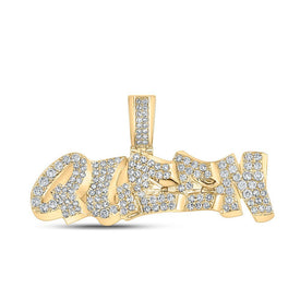 10kt Yellow Gold Men's Round Diamond Queen Graffiti Charm Pendant 1 - 1/5 Cttw - A Majestic Statement Piece - Splendid Jewellery