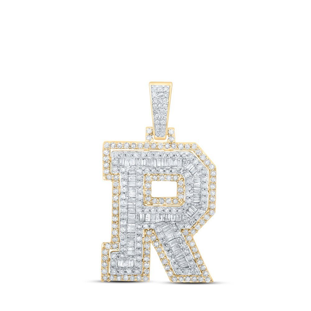 10kt Yellow Gold Men's Round Diamond R Initial Letter Charm Pendant - 1 - 1/5 Cttw - Splendid Jewellery