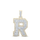 10kt Yellow Gold Men's Round Diamond R Initial Letter Charm Pendant - 1 - 1/5 Cttw - Splendid Jewellery