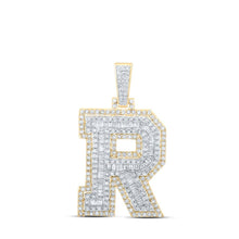 Load image into Gallery viewer, 10kt Yellow Gold Men's Round Diamond R Initial Letter Charm Pendant - 1 - 1/5 Cttw - Splendid Jewellery