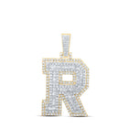 10kt Yellow Gold Men's Round Diamond R Initial Letter Charm Pendant - 1 - 1/5 Cttw - Splendid Jewellery