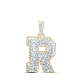 10kt Yellow Gold Men's Round Diamond R Initial Letter Charm Pendant - 1 - 1/5 Cttw - Splendid Jewellery