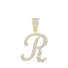 10kt Yellow Gold Mens Round Diamond R Initial Letter Charm Pendant - 1 Cttw - Splendid Jewellery