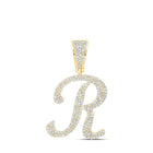 10kt Yellow Gold Mens Round Diamond R Initial Letter Charm Pendant - 1 Cttw - Splendid Jewellery