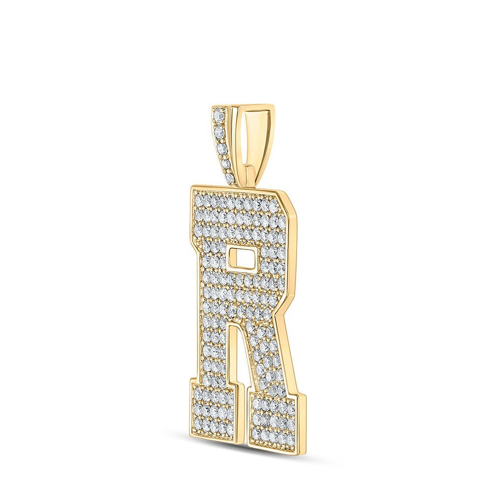 10kt Yellow Gold Men's Round Diamond R Initial Letter Charm Pendant - 2 - 1/4 Cttw - Splendid Jewellery