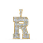 10kt Yellow Gold Men's Round Diamond R Initial Letter Charm Pendant - 2 - 1/4 Cttw - Splendid Jewellery